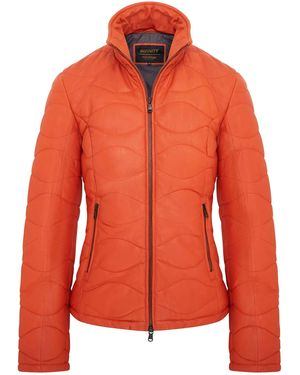 Infinity Leather Puffer Warm Quilted Leather Bomber Jacket - Orange