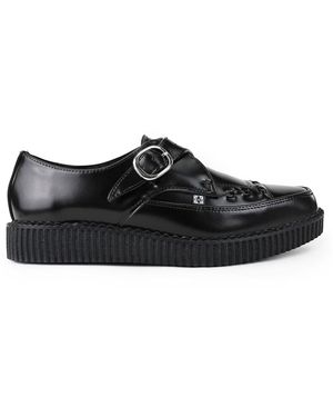 Infinity Leather Pointed Creeper Leather Monk Buckle Platform Shoes - Black