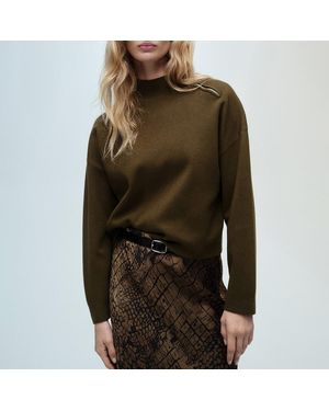 Mango Perkins Neck Jumper With Zip - Green