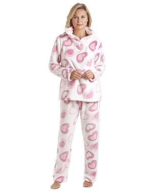 CAMILLE Supersoft Heart Print Fleece Pyjama Set - Red