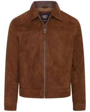 Infinity Leather Retro 100% Goat Suede Leather Harington Biker Jacket - Brown