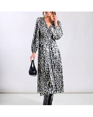 Needs No Label Animal Tie Front Midi Dress - Black