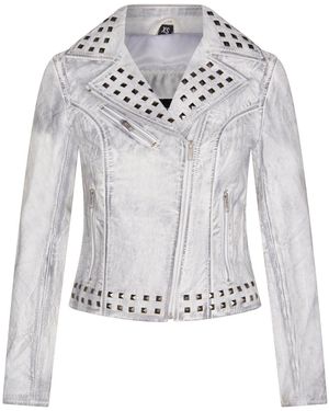 Infinity Leather Gothic Biker Leather Jacket With Studs-Bilbao - Grey