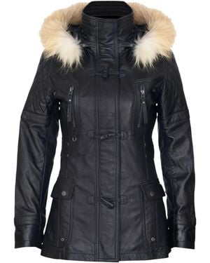 Infinity Leather Quilted Leather Hooded Parka Jacket-Northampton - Blue