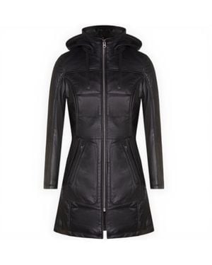 Infinity Leather Leather Hooded Quilted Parka Coat-Olney - Black