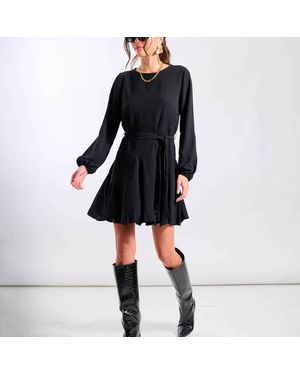Needs No Label Crepe Belted Fit And Flare Dress - Black