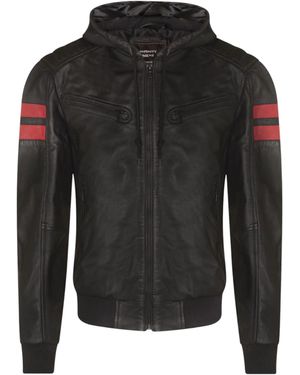 Infinity Leather Leather Hooded Bomber Jacket - Black