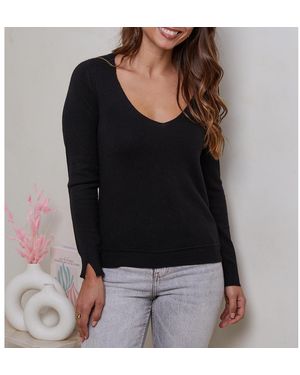 Sofiacashmere Pull Col V Manches Longues - Black