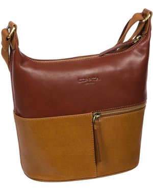 Conkca 'Little Kristin' Dark Tan And Conker Leather Shoulder Bag - Brown