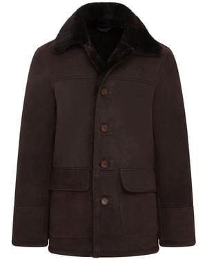 Infinity Leather Classic Real Sheepskin Shearling Suede Leather Coat Jacket - Black