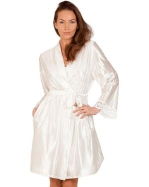 CAMILLE Satin Chemise And Wrap Set - White