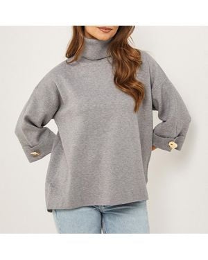 Sofiacashmere Relaxed Turtle Neck Cashmere Blend Jumper - Grey