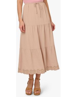 Adrianna Papell Tiered Drawstring Midi Skirt - Natural
