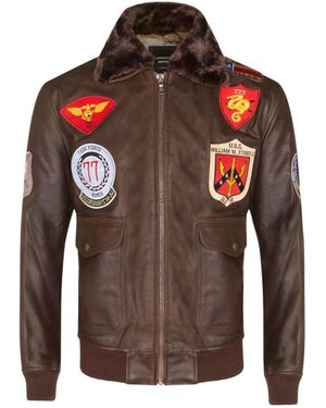 Infinity Leather Leather Us Aviator Bomber Jacket - Red