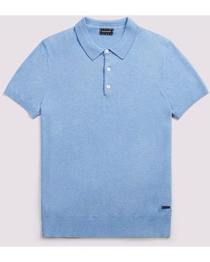 Duchamp Short Sleeve Knit Cotton Blend Polo Shirt - Blue