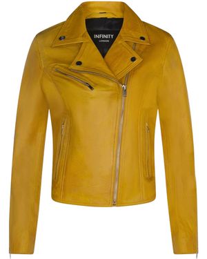 Infinity Leather Classic Leather Brando Biker Jacket-Loughton - Yellow