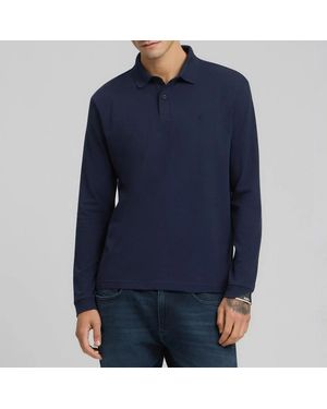 Replay Long Sleeve Stretch Cotton Polo Shirt - Blue