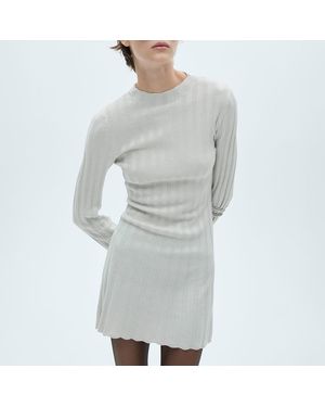 Mango Perkins Neck Knitted Dress - Grey
