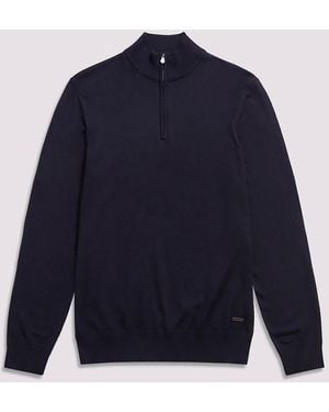 Duchamp Quarter Zip Cotton Blend Jumper - Blue