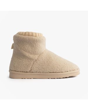 Totes Isotoner Borg Boot With Cuff Detail Ankle Slippers - Natural