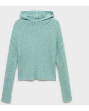 Mango Fur Effect Hooded Jumper - Green