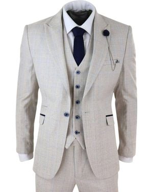 Infinity Leather 3 Piece Check Tweed Herringbone Vintage Classic Suit - Grey