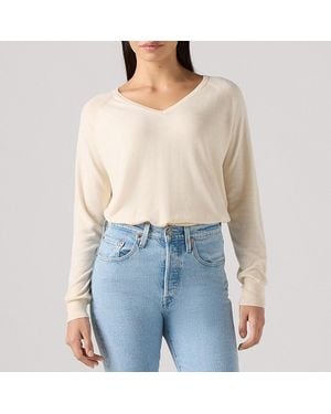 Levi's Ecru V-Neck Relaxed Light Jumper - Blue