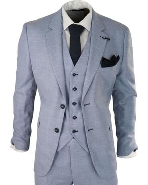 Infinity Leather 3 Piece Linen Suit Light Summer Tailored Fit Wedding Prom Classic Suit - Blue