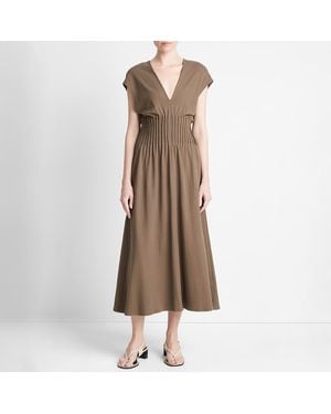 Vince Mushroom Pintuck Midi Dress - Brown