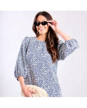 Needs No Label Animal Puff Sleeve Blouse - Blue
