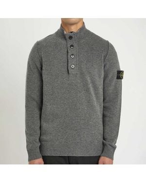 Stone Island Button Wool Blend Jumper - Grey