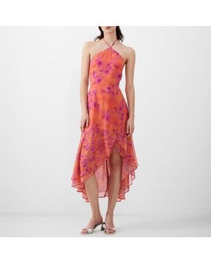 French Connection Coral Pattern Ruffle Midi Dress - Red