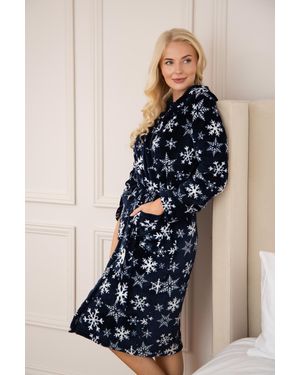 CAMILLE Supersoft Fleece Hooded Calf Length Bathrobe - Blue
