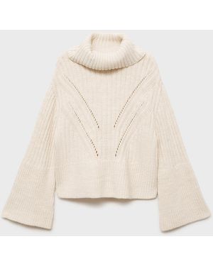 Mango Turtleneck Jumper With Unstitched Detail - Natural