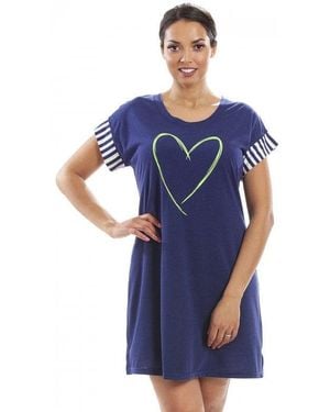 CAMILLE Short Sleeve Plain Nightshirt With Heart Motif - Blue