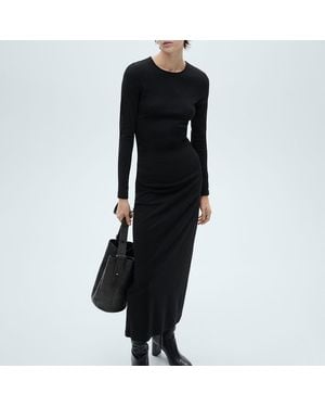 Mango Ruched Side Midi Dress - Black