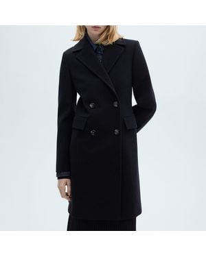 Mango Double Breasted Wool Coat - Black