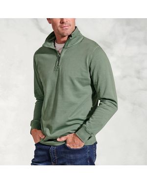 Brook Taverner Brolin Garment Dyed Zip Neck Sweatshirt - Green