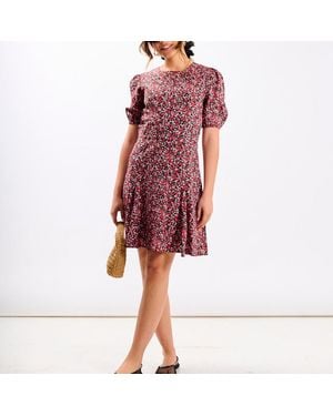 Needs No Label Floral Puff Sleeve Mini Dress - Red