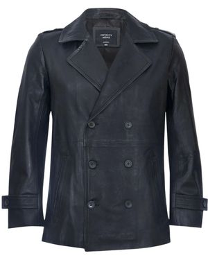 Infinity Leather Mid-Length Leather Peacoat-Epworth - Blue