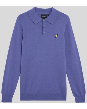 Lyle & Scott Cotton Merino Long Sleeve Knitted Polo - Blue