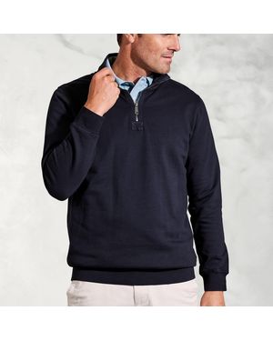 Brook Taverner Brolin Garment Dyed Zip Neck Sweatshirt - Blue