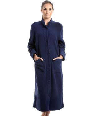 CAMILLE Soft Fleece Floral Button Up Housecoat - Blue