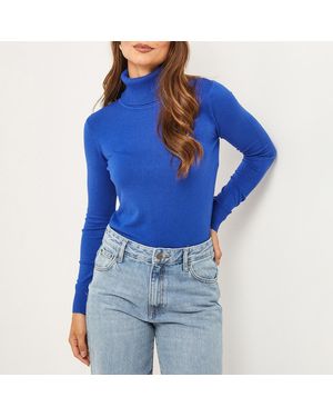 Sofiacashmere Pull En Maille Fine À Col Cheminé Manches Longues - Blue