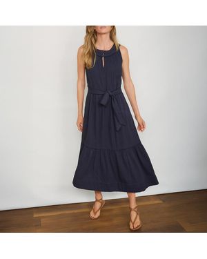 Wyse Casey Halterneck Cotton Blend Midi Dress - Blue