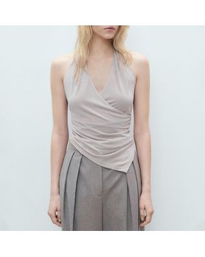 Mango Halter-Neck Crossover Top - Grey