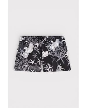 Versace Graphic Print Thigh Length Swimshorts - Black