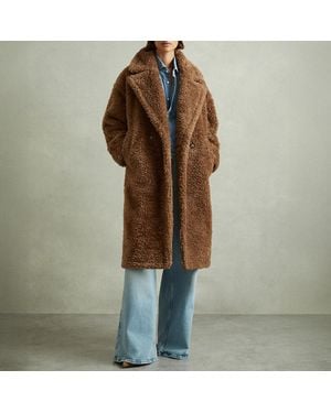 Reiss Darla Wool Blend Long Teddy Coat - Green