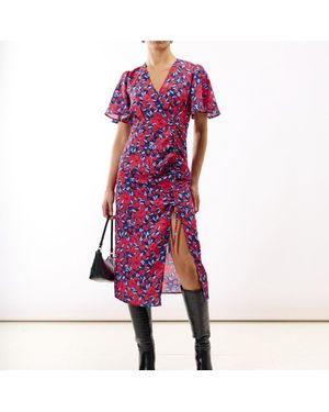 Needs No Label Floral Wrap Midi Dress - Red
