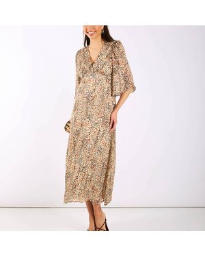 Needs No Label Leopard Printed Shimmer Midi Dress - Natural